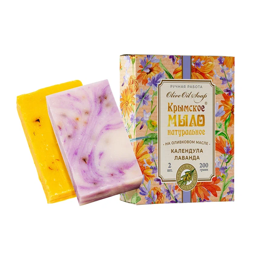 НАБОР КРЫМСКОЕ МЫЛО НАТУРАЛЬНОЕ НА ОЛИВКОВОМ МАСЛЕ КАЛЕНДУЛА И ЛАВАНДА
