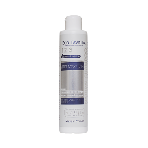 Натуральный шампунь от выпадения волос для мужчин отжим грязи Сакского озера+ кофеин 200 мл ТМ Эко Таврида