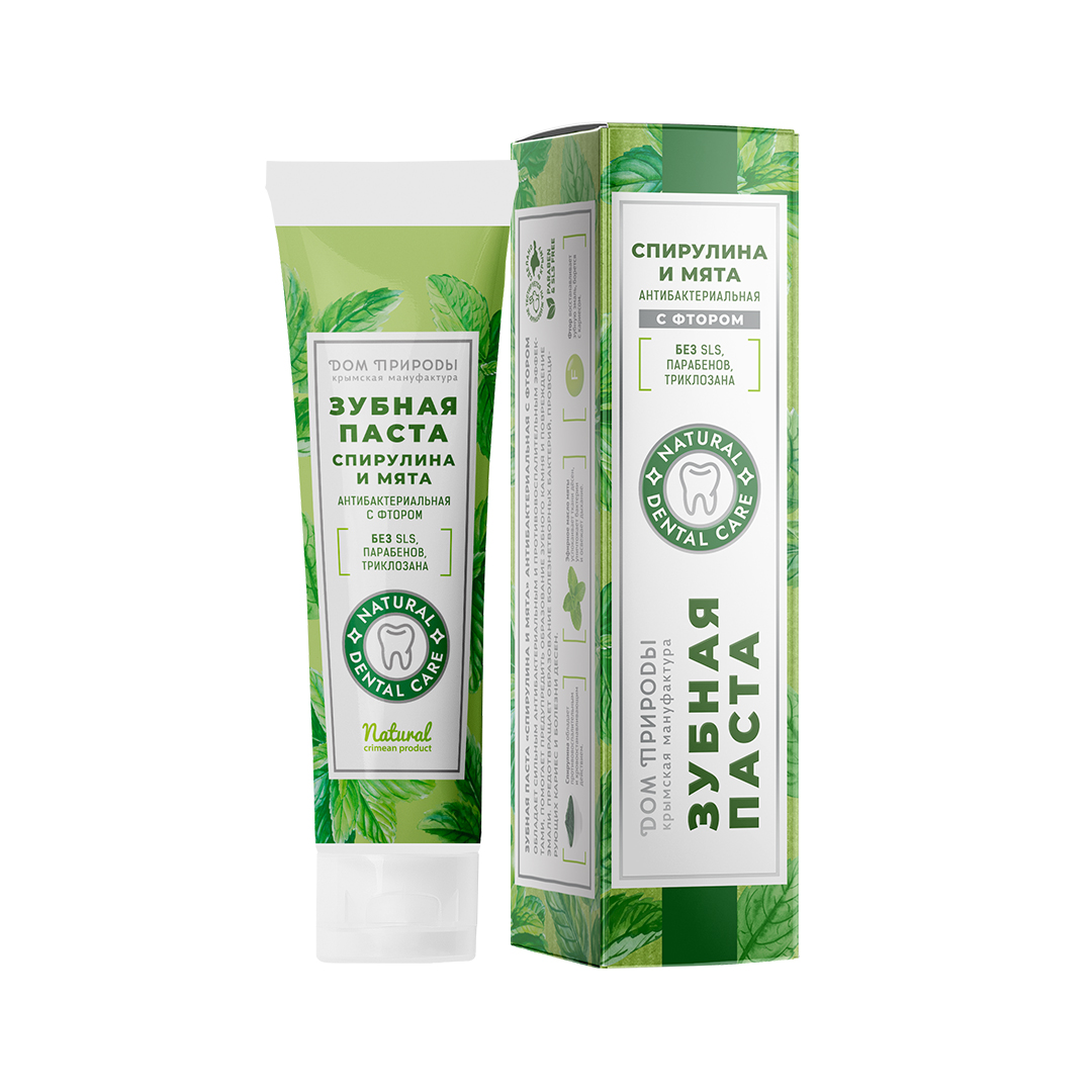 ЗУБНАЯ ПАСТА НАТУРАЛЬНАЯ СПИРУЛИНА И МЯТА С ФТОРОМ АНТИБАКТЕРИАЛЬНАЯ