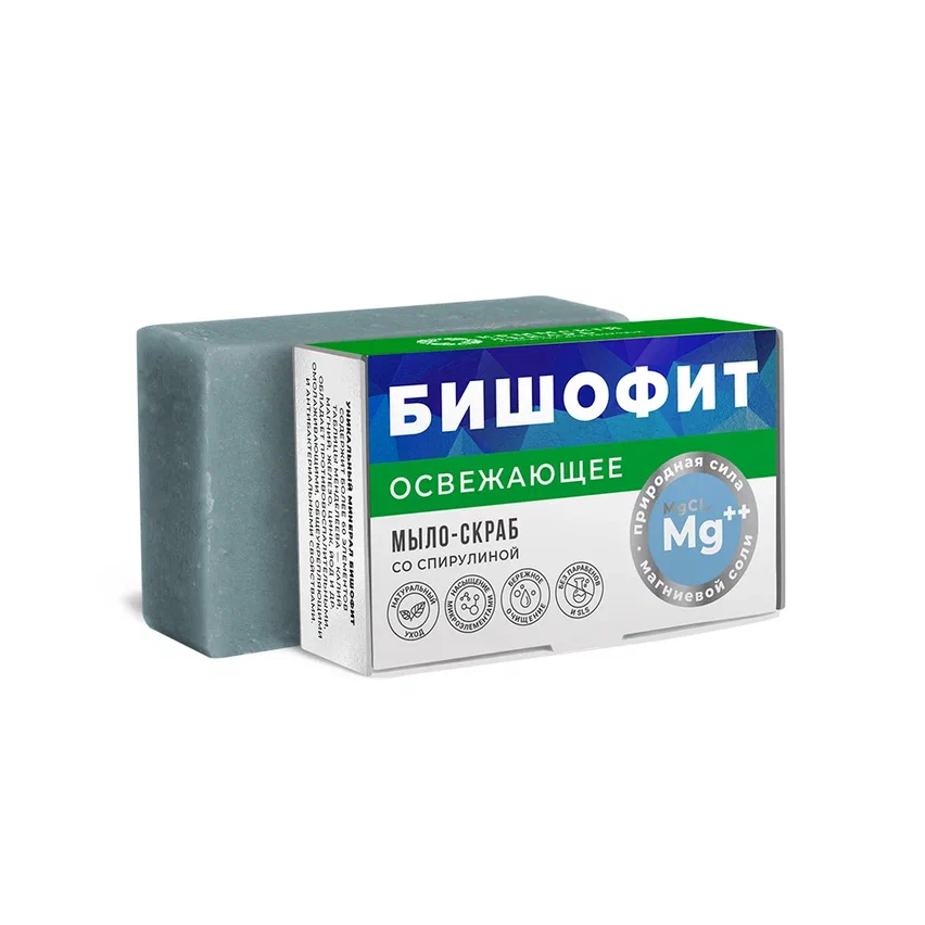 МЫЛО-СКРАБ ОСВЕЖАЮЩЕЕ С БИШОФИТОМ И СПИРУЛИНОЙ