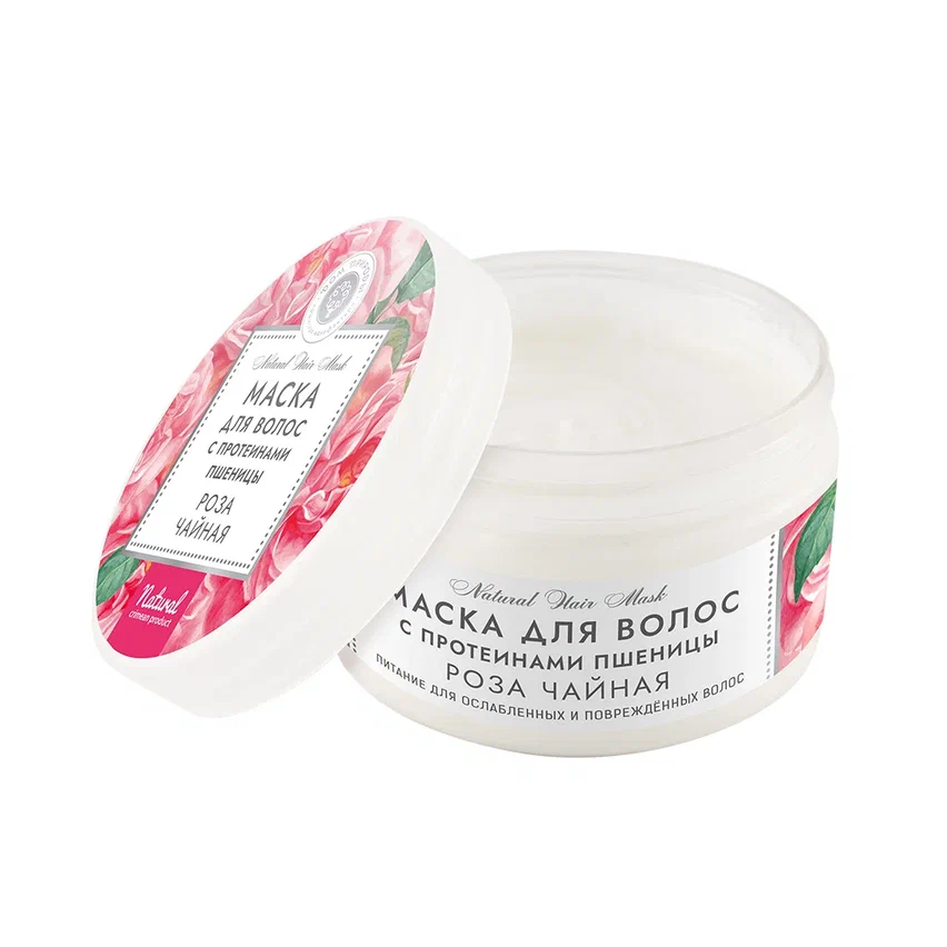 НАТУРАЛЬНАЯ МАСКА ДЛЯ ВОЛОС С ПРОТЕИНАМИ ПШЕНИЦЫ РОЗА ЧАЙНАЯ