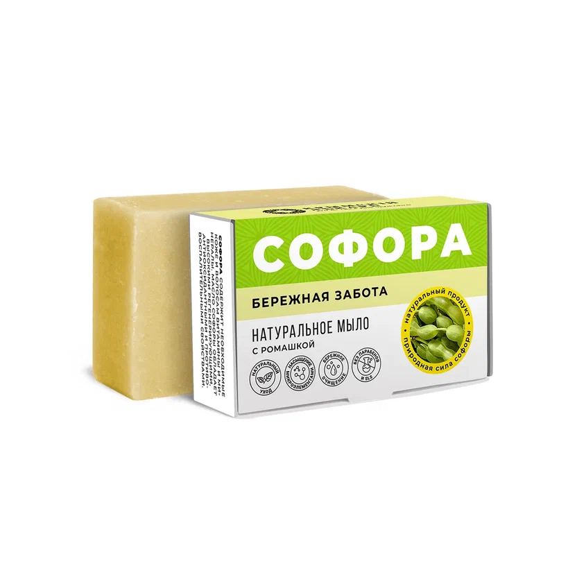 МЫЛО БЕРЕЖНАЯ ЗАБОТА С СОФОРОЙ И РОМАШКОЙ